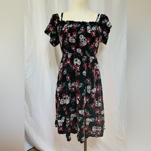Almost Famous Stretch Cold Shoulder MiniDress Skulls and Roses